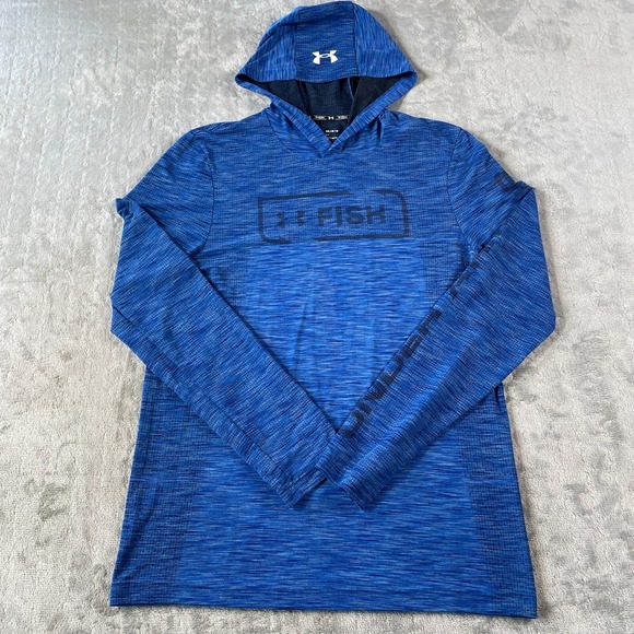 Under Armour Shirt Mens Medium Blue Fishing Lightweight Hooded‎ Camping Outdoor - Picture 1 of 8